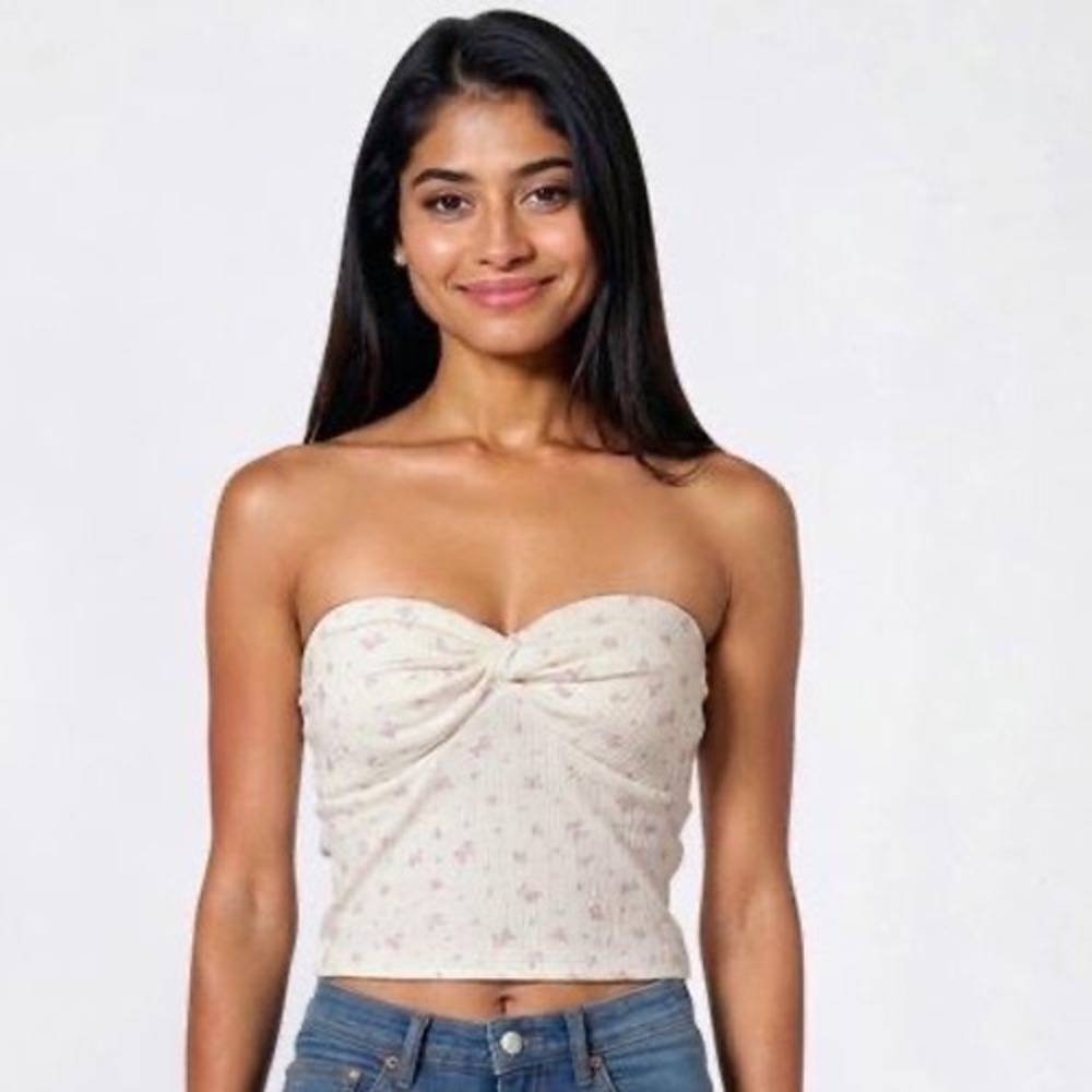 NWT Pink Rose Floral Plissé Twist Strapless Tube Top L Coquette Dollette